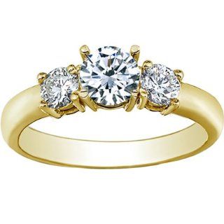 14K Yellow Gold Three 3 Stone Round Diamond Ring (0.75 ctw, G H, I1 