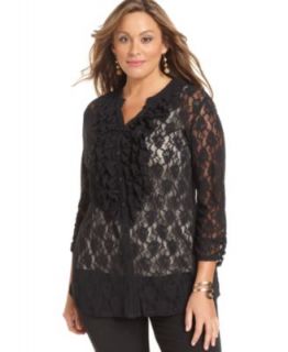 Charter Club Plus Size Blouse, Three Quarter Sleeve Printed Pintucked 