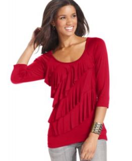 Style&co. Top, Three Quarter Sleeve Button Front Shirt   Womens 