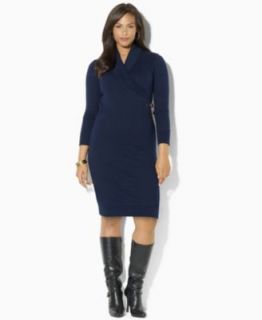 Lauren Ralph Lauren Plus Size Dress, Long Sleeve Shawl Collar Buckle