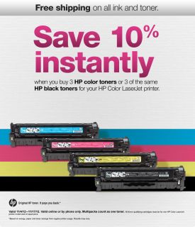 Save 10% instantly when you buy any 3 HP color toners or 3 of the same 