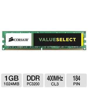 Corsair Value Select VS1GB400C3 1GB Memory   PC3200, DDR, 400MHz, 184 