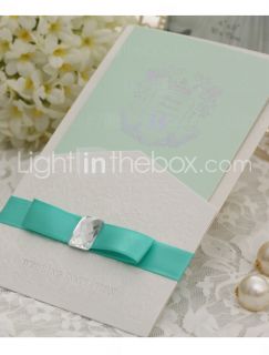 elegante bruiloft uitnodiging met groen lint set van 50   USD $ 89.99