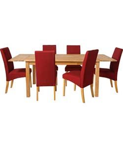 Buy Schreiber Oxford Solid Oak Table & 6 Red Skirted Chairs at Argos 