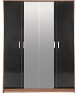 Buy Caspian 4 Door Mirrored Wardrobe   Black and Walnut Effect at 