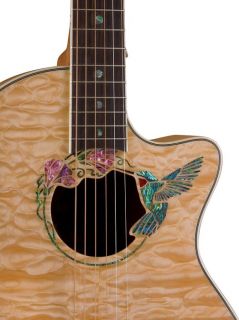Luna Guitars Fauna Hummingbird Parlor Acoustic Electric Guitar Quilted 