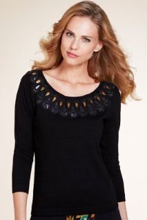 Per Una Sequin & Bead Embellished Neckline Knitted Top   Marks 