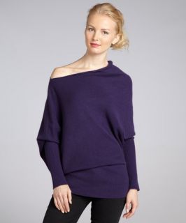 CeCe amethyst asymmetrical relaxed boatneck cashmere sweater