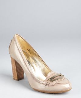Tods taupe glossed leather loafer pumps