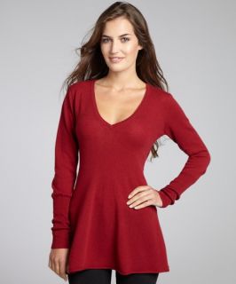 Autumn Cashmere bloodred cashmere flared hem v neck sweater