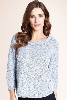 Indigo Collection Cotton Rich Tweed Slouch Knitted Jumper   Marks 