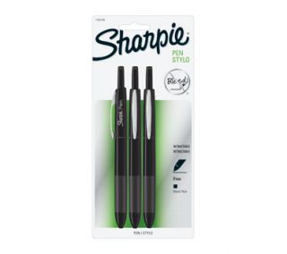 Sharpie Pen Retractable Grip Fine Point Pens, 3 Black Ink Pens