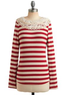 Double Your Output Top   Cream, Stripes, Lace, Casual, Nautical, Long 