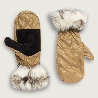 Gold quilted faux fur trimmed mittens   Mittens   Gloves   Women  
