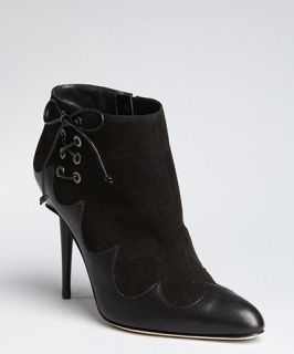 Manolo Blahnik black leather corset detail Peron ankle boots