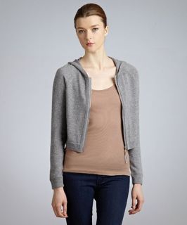 Magaschoni grey cashmere zip cropped hooded sweater