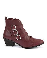 Deep Red (Red) Limited Deep Red Leather Buckle Zip Ankle Boots 
