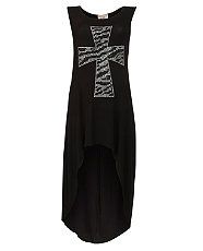 Black (Black) Parisian Black Gem Studded Cross Dip Hem Vest Dress 