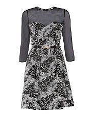 Black Pattern (Black) Kelly Brook Lace Print Belted Dress  261807009 