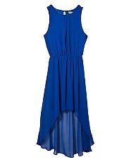 Blue (Blue) Teens Blue Chiffon Dip Hem Dress  262366840  New Look