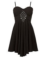 Black (Black) Black Lattice Cut Out Skater Dress  260612201  New 