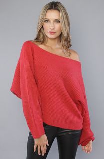 Free People The Horizontal Rib Cropped Pullover Top in Cherry Red 