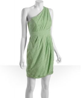 Shoshanna seagreen leaf pattern silk Melanee one shoulder dress