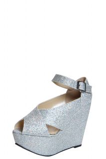 Khloe Silver Glitter Crossover Platform Wedge at boohoo