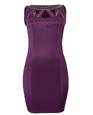 Purple (Purple) Madam Rage Purple Embellished Neck Scuba Dress 