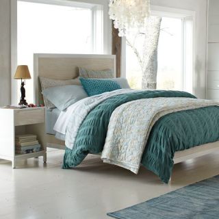 Hand Blocked Lola Quilt   Aquamarine/Ivory  west elm