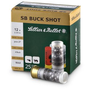 Sellier & Bellot Buckshot 12   Gauge 2 3/4 27 Pellets #4 Buckshot 25 