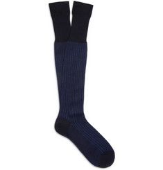 Bresciani Contrast Rib Knee Length Cotton Socks