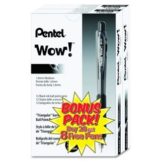 Pentel WOW Retractable Ballpoint Pen with 1mm Medium Point, 36 Pk 