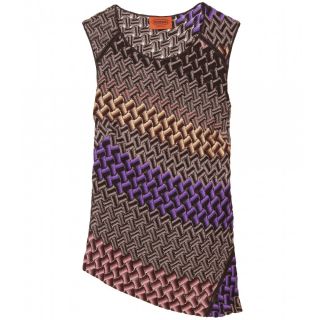 Ultraviolet, mauve, and marigold basket woven crochet knit top with an 
