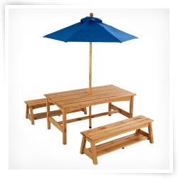 KidKraft Outdoor Table and Benches with Blue Umbrella   Optional 