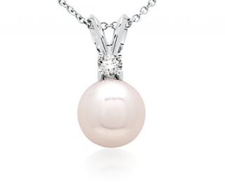 Premier Akoya Cultured Pearl and Diamond Pendant in 18k White Gold (8 