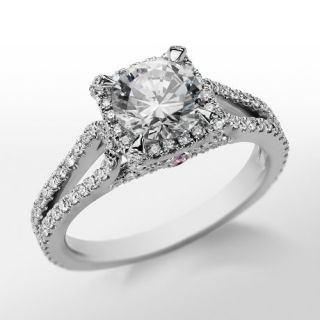 Monique Lhuillier Halo Diamond Engagement Ring in Platinum  Blue 