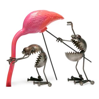 CLASSIC FLAMINGO AWAY SCULPTURE  Gnome Be Gones, Fred Conlon, Garden 