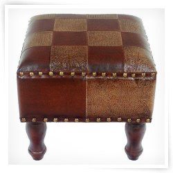 Seville 16 in. Square Faux Leather Stool   Mixed Checker Pattern