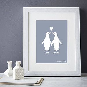 Personalised Penguins In Love Picture   pictures, prints & paintings