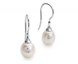 Oval Freshwater Cultured Pearl Drop Earrings in Sterling Silver  Blue 