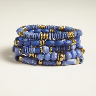 Blue and Brass Bead Stretch Bracelets, Set of 5  World Market