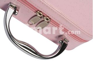 Fashionable PU Leather Mirror Zip Makeup Cosmetic Travel Bag Pink 