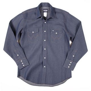 Wrangler Cowboy Cut Long Sleeve Shirt, Denim Blue   346977, Casual 