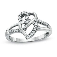 CT. T. W. Diamond Double Heart Swirl Ring in 10K White Gold 
