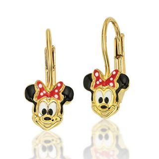 FuFoo Childs Enamel Minnie with Red Bow Leverback Earrings in 14K 