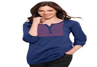 Plus Size Top, t shirt with Henley neck and embroidery by Ellos 