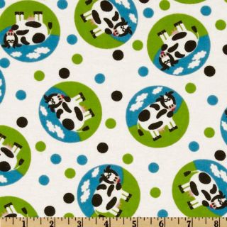 Flannel Cows Cirlces White/Multi   Discount Designer Fabric   Fabric 