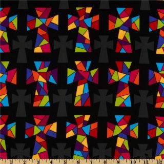 Stained Glass Crosses Black   Discount Designer Fabric   Fabric
