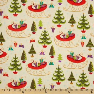 Holiday Cheer Sleigh & Trees Ivory   Discount Designer Fabric 